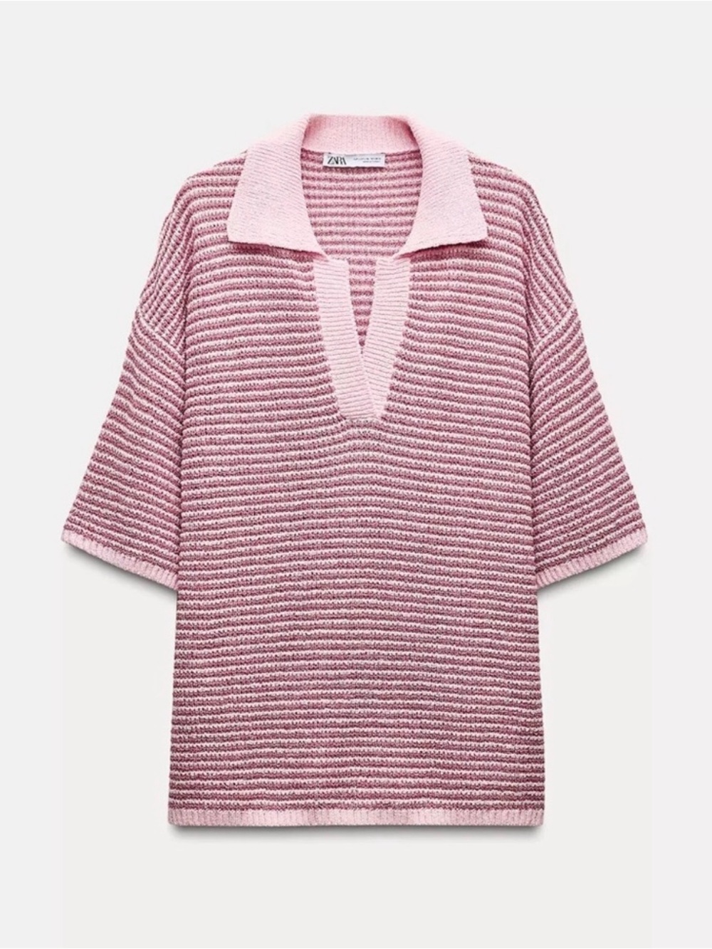 Zara Dusty Pink Striped Knit Polo Top